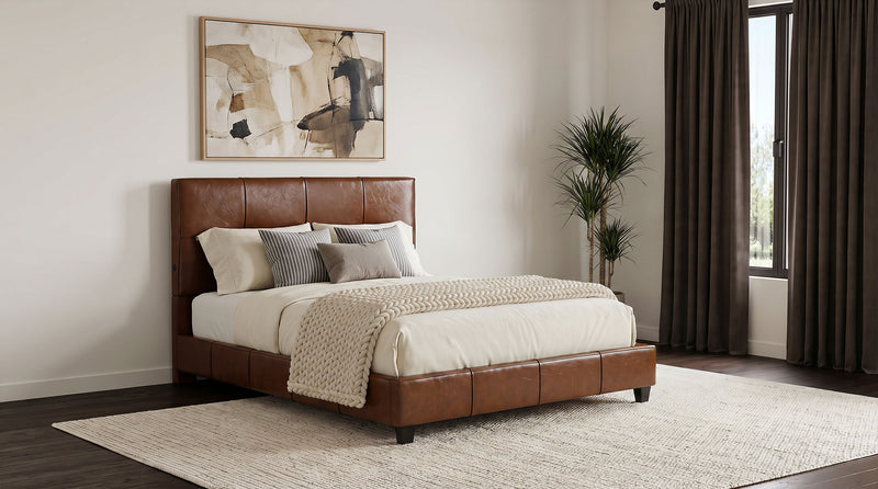 Farrell Queen Leatherette Upholstered Panel Bed Brown