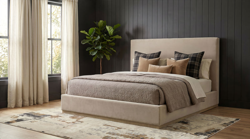 Knox Eastern King Fabric Upholstered Platform Bed Khaki