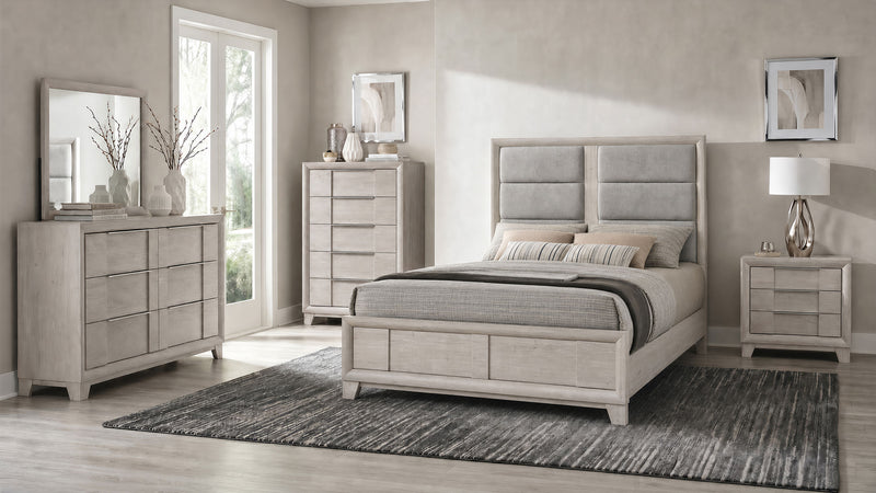 Farre Queen Upholstered Platform Panel Bed Washed Grey