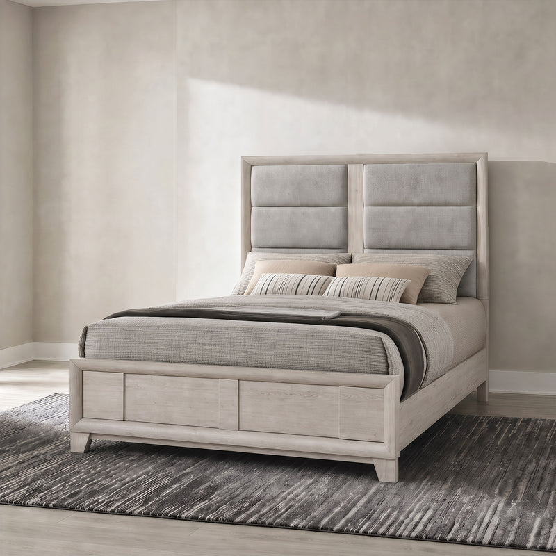 Farre Queen Upholstered Platform Panel Bed Washed Grey