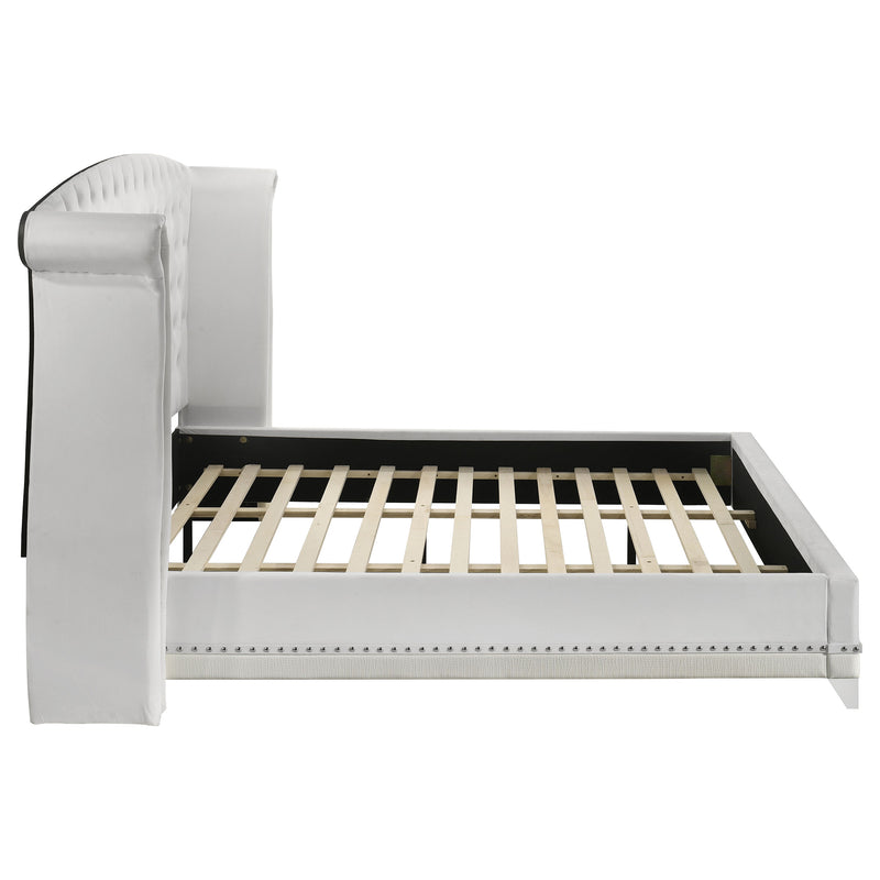 Barzini Upholstered Eastern King Wingback Bed White