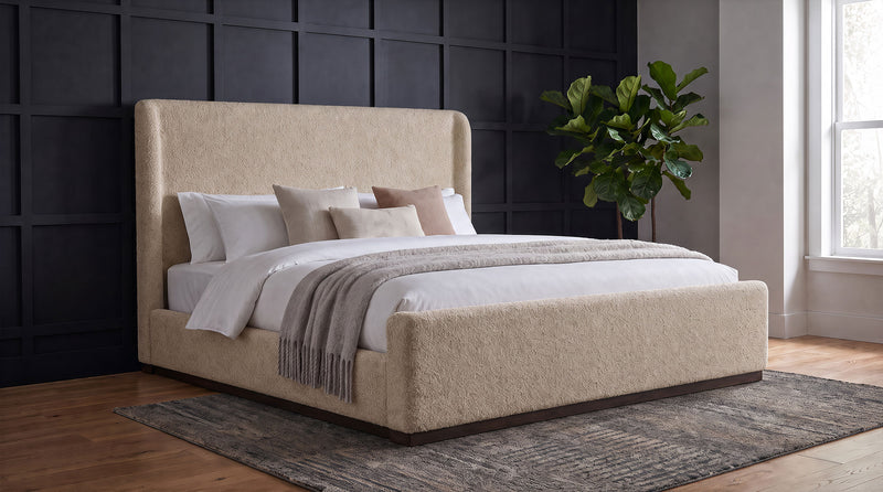 Nala Eastern King Fabric Upholstered Platform Bed Tan