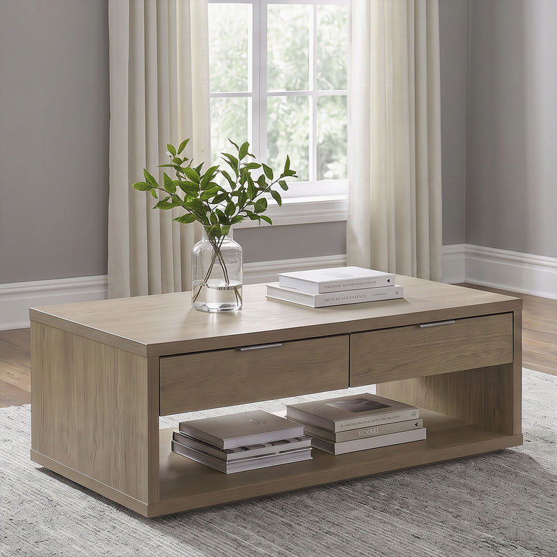 Ingram 2-Drawer Rectangular Coffee Table with Open Shelf Latte