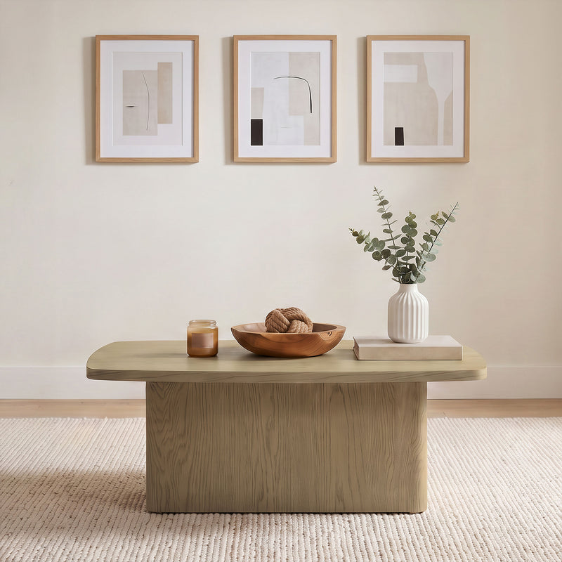 Fraser Transitional Rectangular Pedestal Coffee Table in Greige