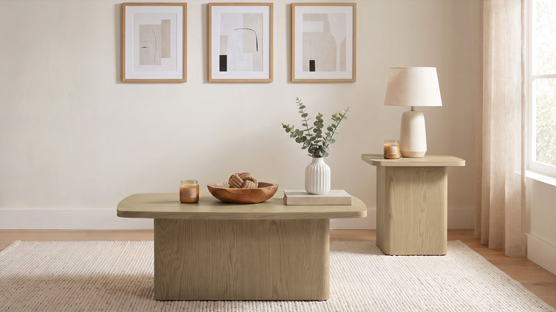 Fraser Transitional Rectangular Pedestal Coffee Table in Greige