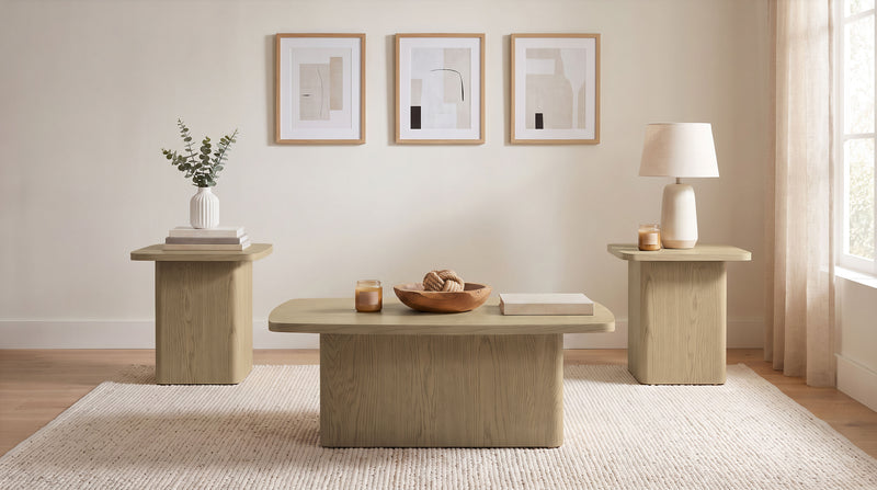 Fraser 3-Piece Greige Pedestal Coffee and End Table Set
