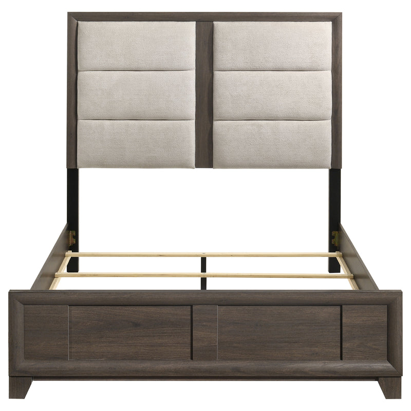 Farre Queen Upholstered Platform Panel Bed Dark Brown