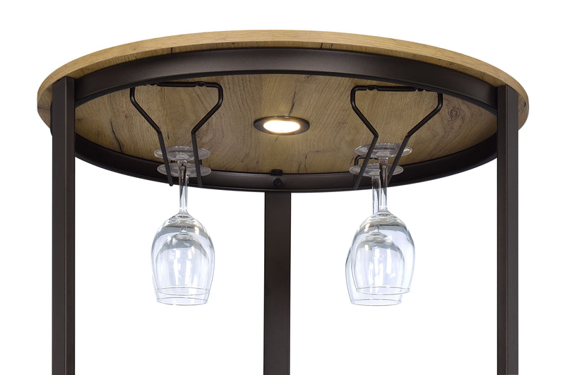 Ritter Round LED Bar Wine Storage Cabinet Rustic Oak