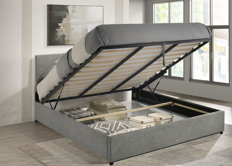 Reeves Upholstered Eastern King Lift-Top Storage Platform Bed Grey