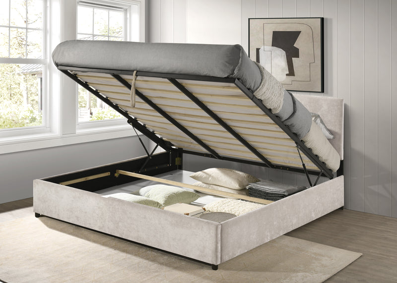Reeves Upholstered Eastern King Lift-Top Storage Platform Bed Beige