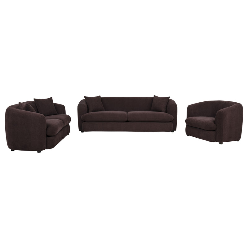 Delroy 3-Piece Stationary Sofa Set Aubergine Polyester Upholstery