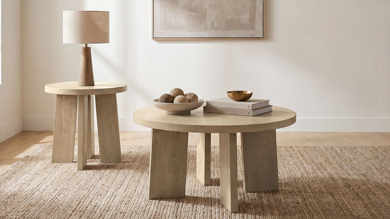 Strouse Contemporary Round End Table in Natural Oak