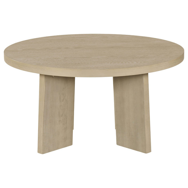 Strouse 3-Piece Round Coffee and End Table Set in Natural Oak