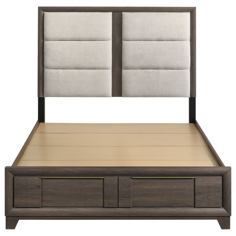 Farre Eastern King Upholstered Storage Platform Bed Dark Brown