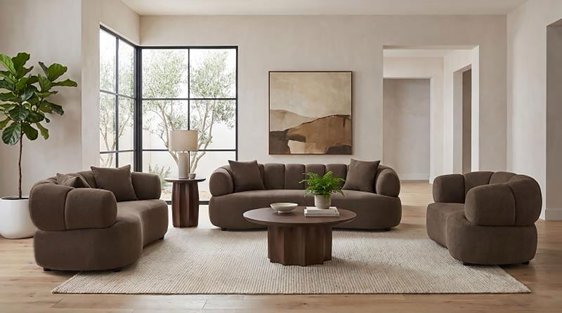 Casarin Fabric Channel-Back Loveseat Brown