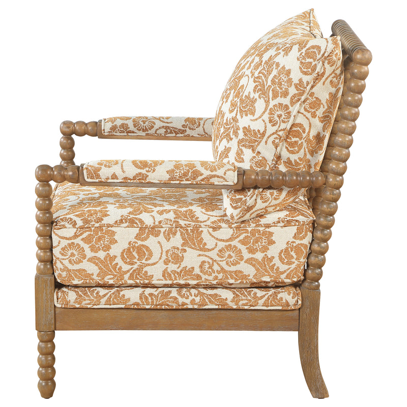 Blanchett Upholstered Bobbin Accent Chair Apricot and Distressed Brown